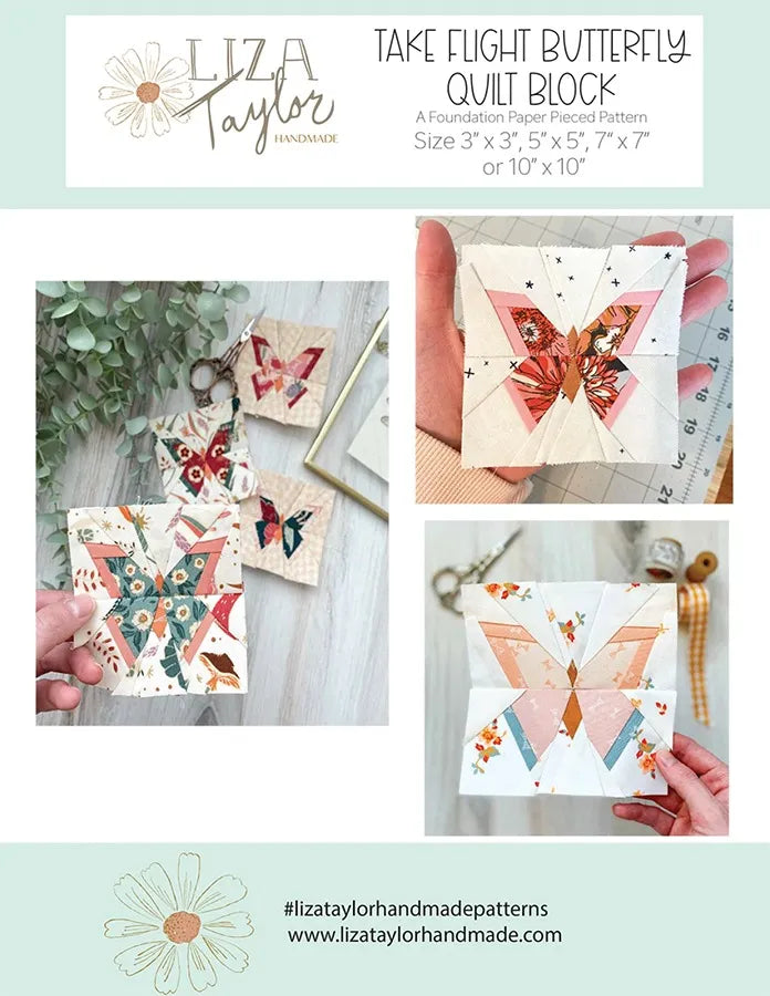 Liza Taylor | Take Flight Butterfly | Quilt Block | Foundation Paper Pieced Pattern