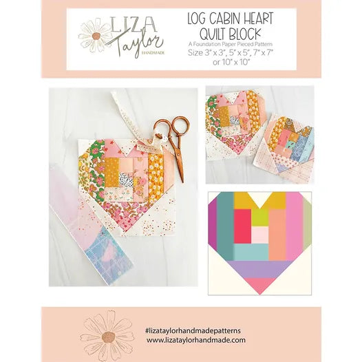 Liza Taylor | Log Cabin Heart | Quilt Block | Foundation Paper Pieced Pattern