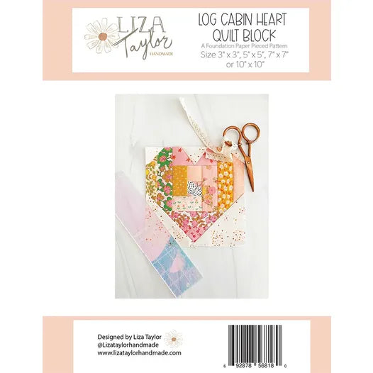 Liza Taylor | Log Cabin Heart | Quilt Block | Foundation Paper Pieced Pattern
