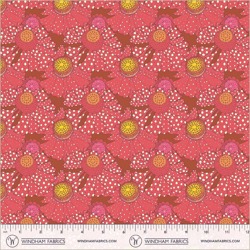 Windham Fabrics | Sally Kelly | Sunshine | Polka Flower | Crimson