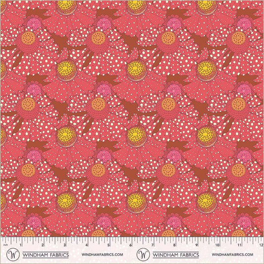 Windham Fabrics | Sally Kelly | Sunshine | Polka Flower | Crimson