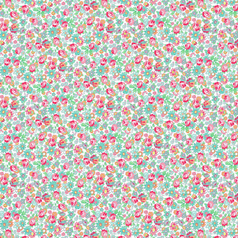 Quilting in Bloom - Packed Floral White Multi Fabric by Lorelai Kuecker for Northcott