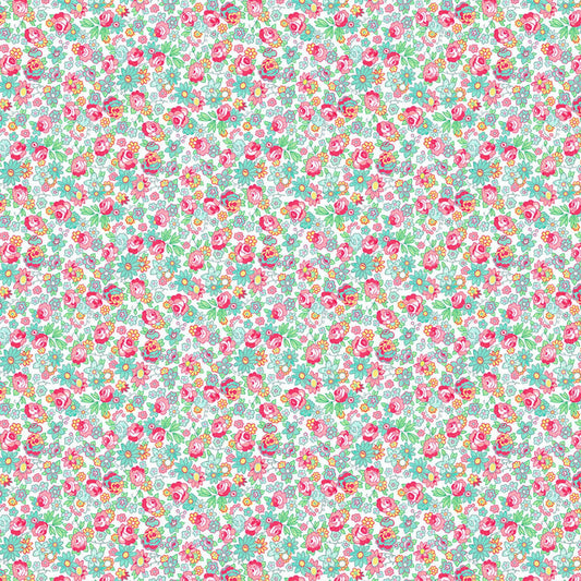 Quilting in Bloom - Packed Floral White Multi Fabric by Lorelai Kuecker for Northcott