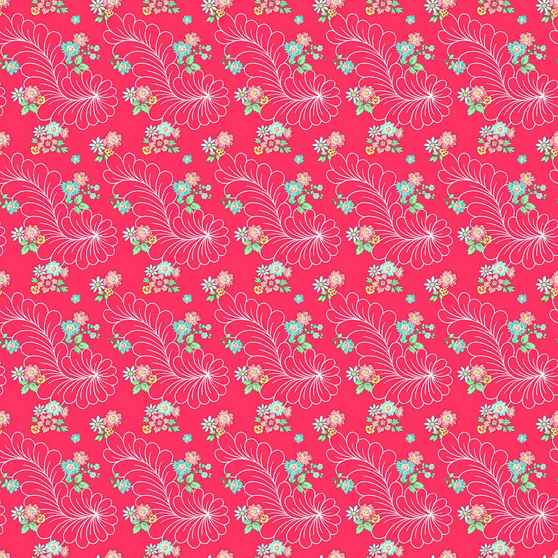 Quilting in Bloom - Feather Bouquet Red Multi Fabric by Lorelai Kuecker for Northcott