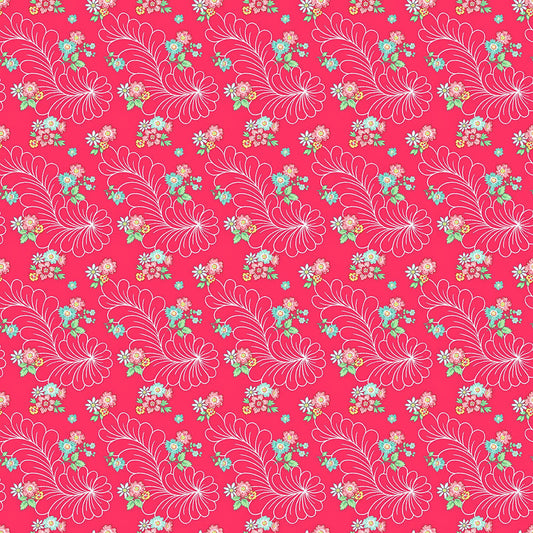 Quilting in Bloom - Feather Bouquet Red Multi Fabric by Lorelai Kuecker for Northcott