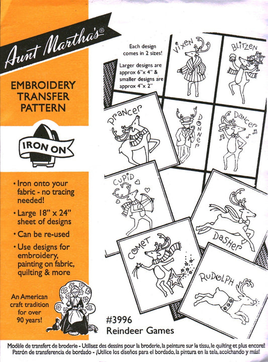 Aunt Martha’s | Embroidery Transfer Pattern | #3996 | Reindeer Games