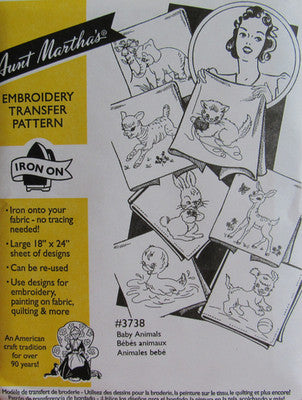 Aunt Martha’s | Embroidery Transfer Pattern | #3738 | Baby Animals