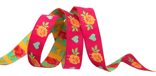 Ribbon | Painted Roses Pink | Tula Pink | Curiouser | 5/8"