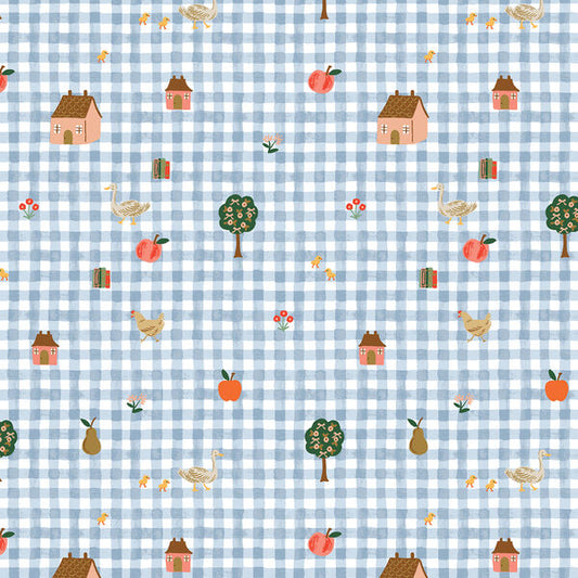 Farmhouse Gingham Blue Home Sweet Home fabric by Rifle Paper Co.