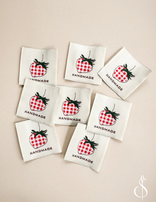 Sewing Illustrations | Check Strawberry Woven Labels